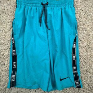 Nike Bright Blue Gym Shorts Athletic Small Drawstring w Logos Elastic Waist